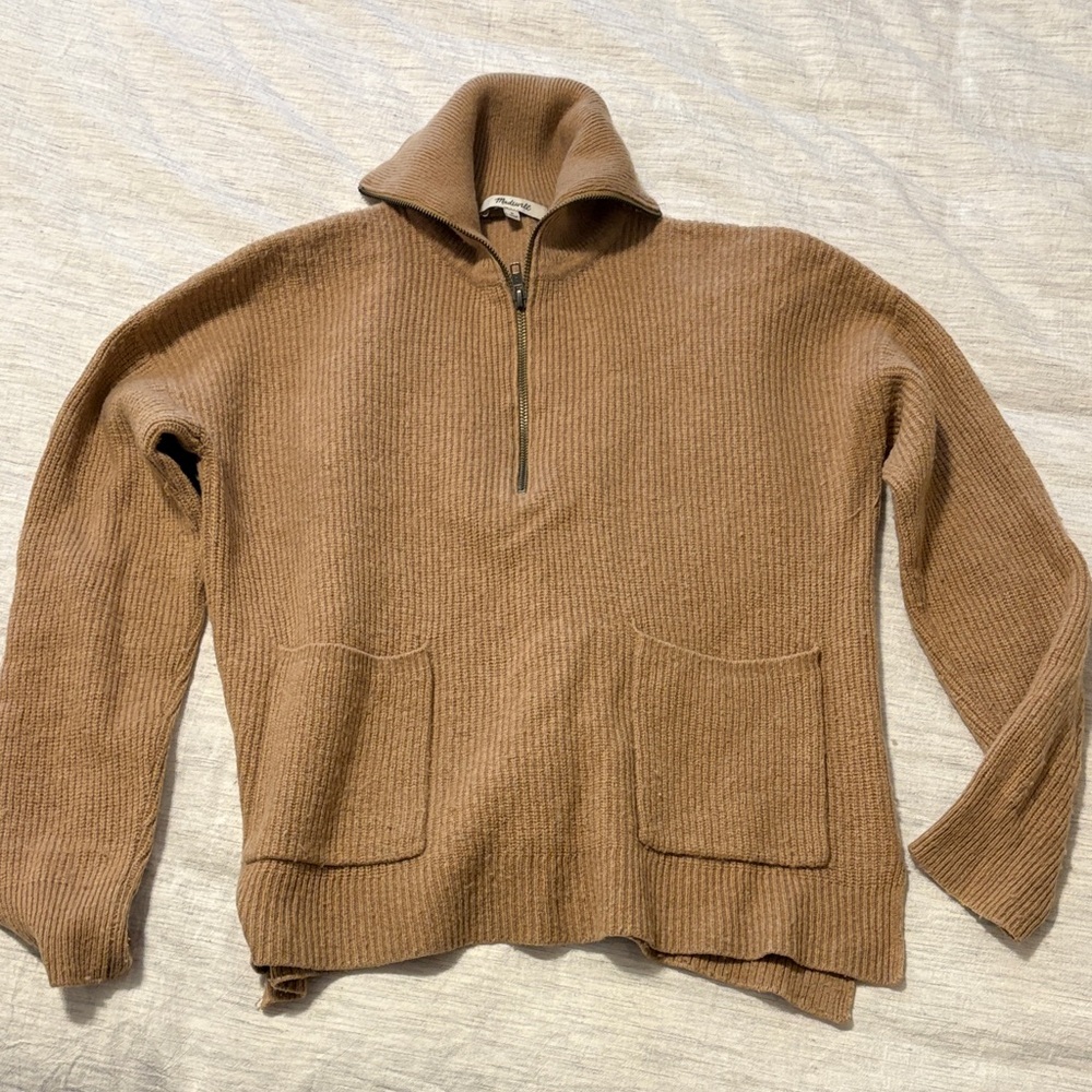 Madewell Brown Quarter-Zip Sweater